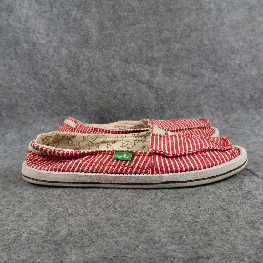 Sanuk Shoes Womens 5 Slip On Flats Castaway Sidewalk Surfer Red White Stripes